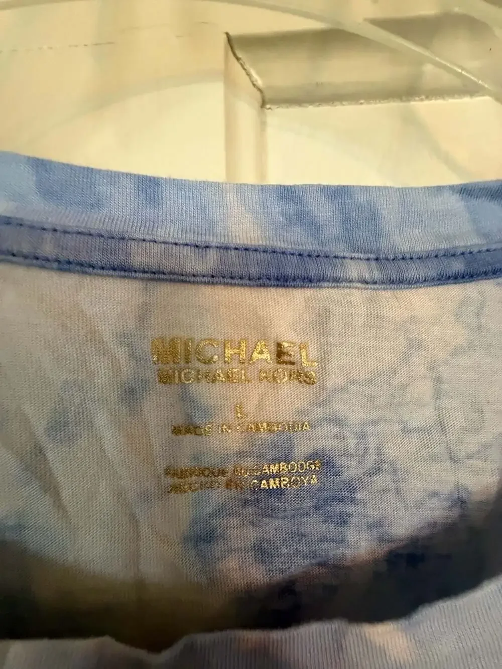 Michael Kors Blue White Tie Dye MK Logo Short Sleeve T-Shirt Size L